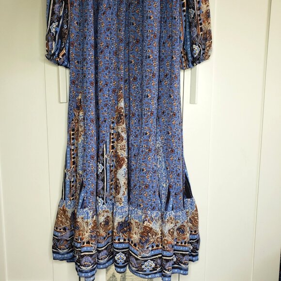Free People Happy Feelings Maxi Dress Womens Large Blue Boho Peasant Long Sleeve - Picture 4 of 15